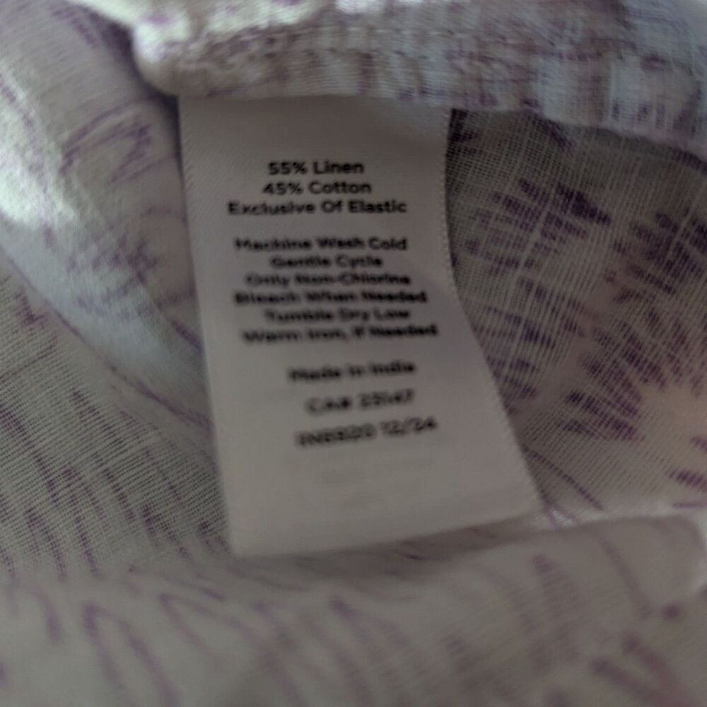 Cottagecore Talbots Linen Cotton Smocked Floral Top Purple Garden Party Blouse M - Picture 7 of 8